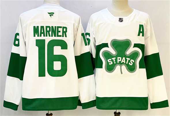 Mens Toronto Maple Leafs #16 Mitchell Marner White Green 2024-25 With A Patch Stitched Jersey->toronto maple leafs->NHL Jersey